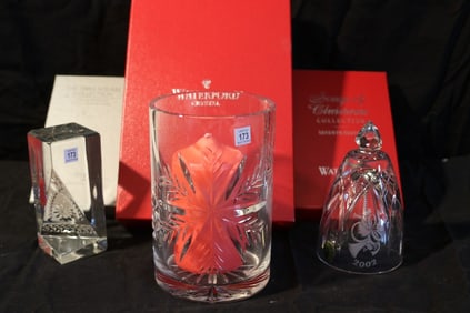 Waterford Crystal - Snow Crystals 6" Pillar Hurricane, 2002 Songs of Christmas Bell, Times Square