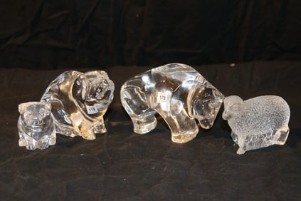 Waterford Crystal Figures - Bull, Sheep, Pig, Small Pig