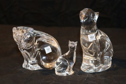 Waterford Crystal Figurines - Cat Looking Up, Cat Looking Down, Small Cat