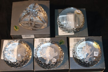 Waterford Crystal Paperweights - Daffodil, Rose, Lilly, Trinity Knot, Blarney Castle