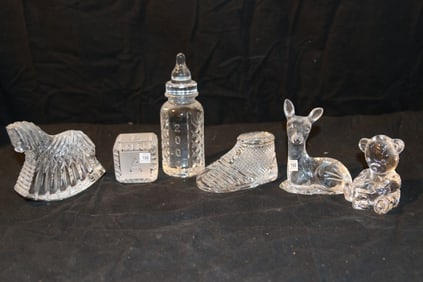 Waterford Crystal Figurines - 2000 Baby Bottle, Teddy Bear, Baby Boot, Fawn, Rocking Horse, Toy