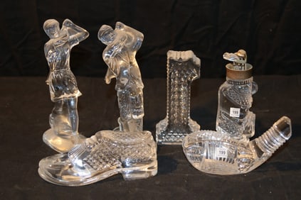 Waterford Crystal Figurines - Lady & Man Golfer, Golf Bag, Golf Club Head, Golf Shoe, Number One