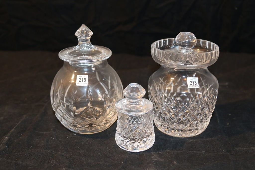 Waterford Crystal - Lismore Honey Pot w. Lid, Mustard Pot and Lid, Early Honey Pot (1 of 3)