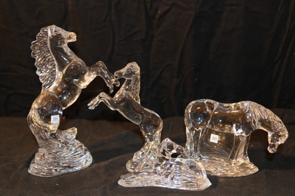 Waterford Crystal - 9" Rearing Horse, 7" Rearing Horse, 2pc Mother & Foal