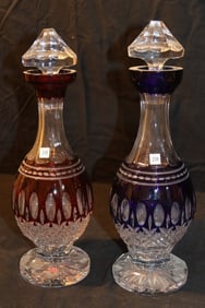 Waterford Crystal - Clarendon Cobalt Decanter, Ruby Decanter - Both Signed - Jim O'Leary