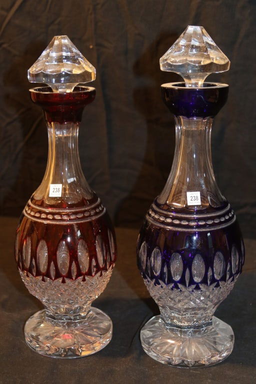 Waterford Crystal - Clarendon Cobalt Decanter, Ruby Decanter - Both Signed - Jim O'Leary (1 of 3)