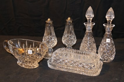 Waterford Crystal - Lismore Sauce Boat, Covered Butter, Salt & Pepper, Glandmore Vinegar & Oil