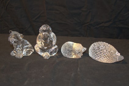 Waterford Crystal Figurines - Lion Cub, Monkey, Hedgehog, Rare Aardvark Paperweight - No Boxes