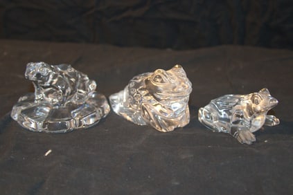 Waterford Crystal Figurines - Frog On Lilly, Large Frog, Small Frog - No Box