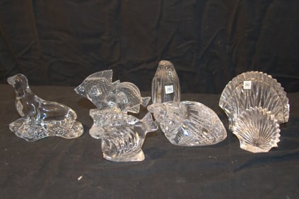 Waterford Crystal Figurines - Sea Lion, Angelfish, No Boxes The Following - Large Scallop Sea Shell,