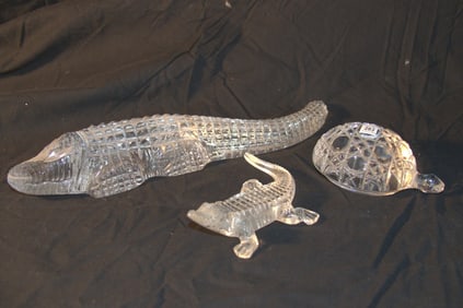 Waterford Crystal Figurines - Very Rare Alligator 12" - No Box, Turtle - No Box, Alligator