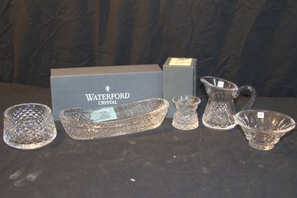 Waterford Crystal - Rare Retired Celery Tray (w. Wrong Box), Toothpick Holder, Alana Creamer Jug,