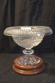Waterford Crystal - 10" Footed Turnover Bowl w. Wood Stand - Period Piece - Retired