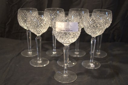 Waterford Crystal Stemware - (8) Alana Hockwine Tall Stems - 7-1/2"