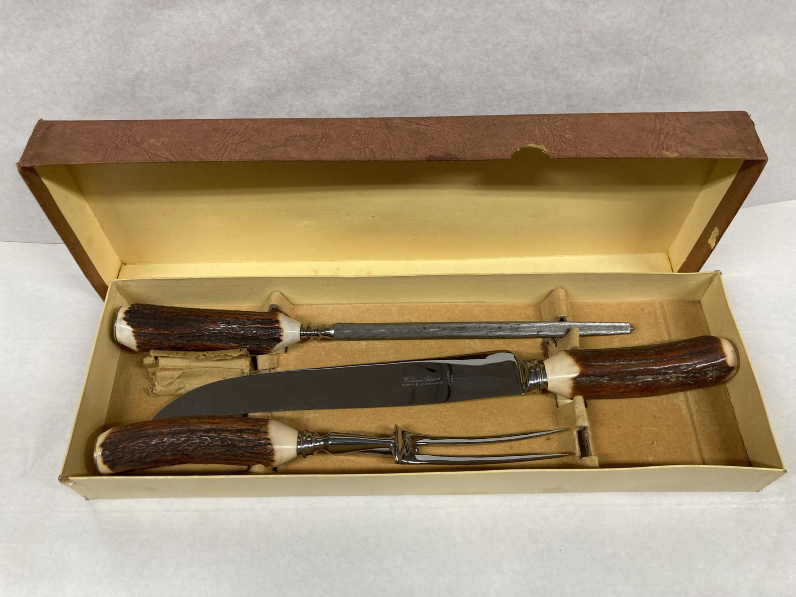 William Adams Sheffield England Stainless Steel & Bone Carving Set: William Adams Sheffield England Stainless Steel & Bone Carving Set
