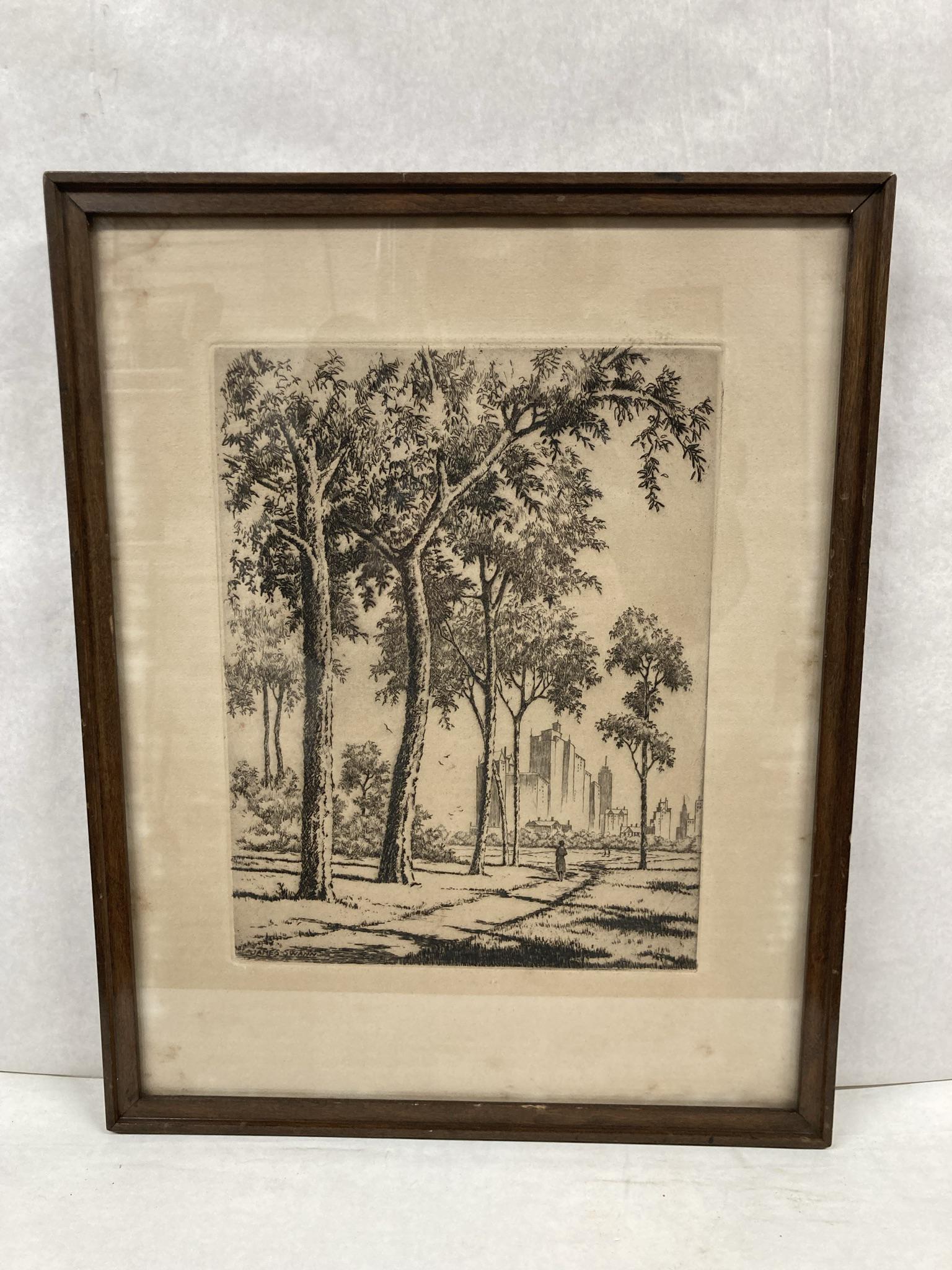 James Swann Etching  A view across Lincoln Park (1 of 5)
