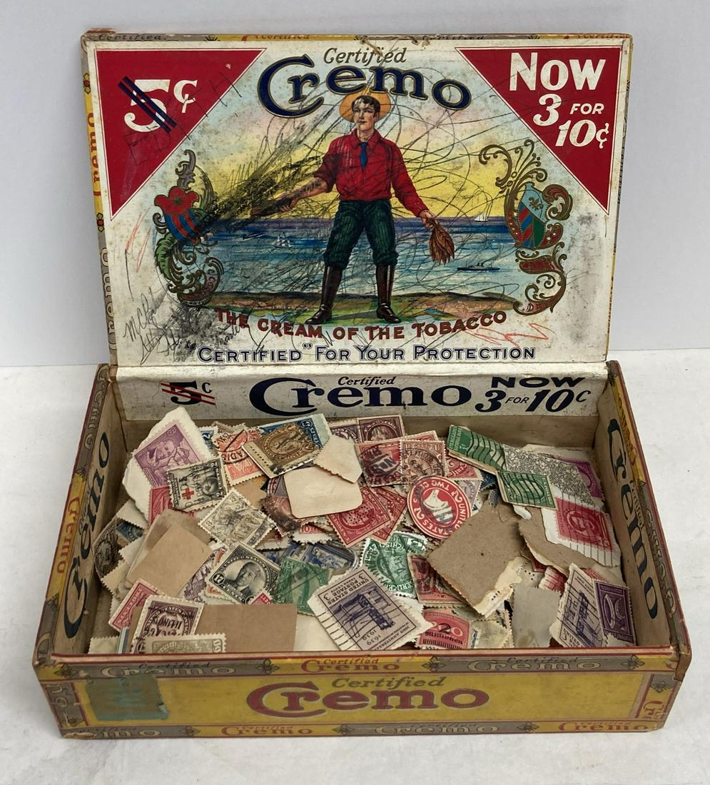 Stamps in cigar box: US and Forgein Stamps in a certified Cremo cigar box