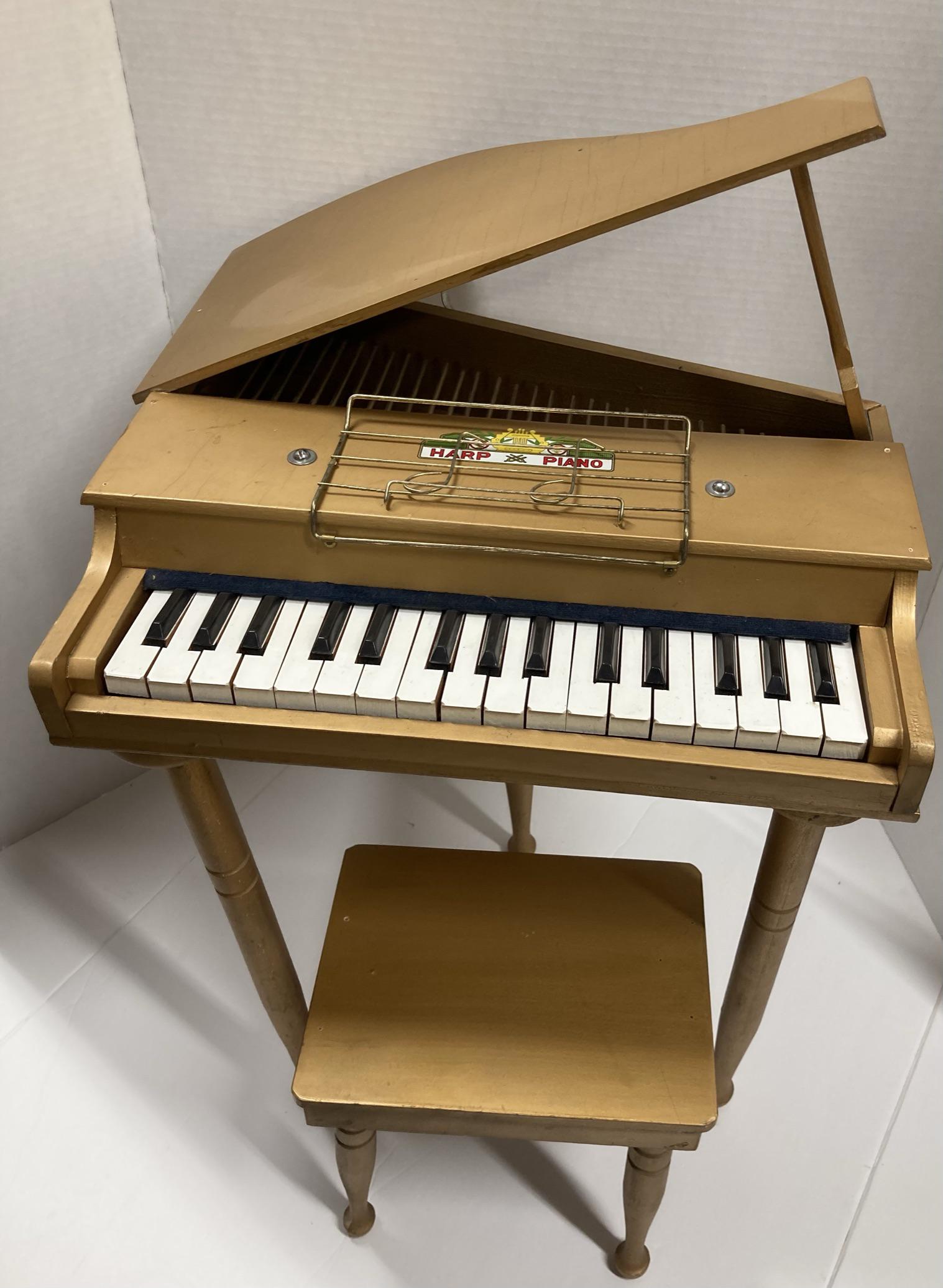 Child/Kids Wooden Gold Harp Piano and Bench (1 of 7)