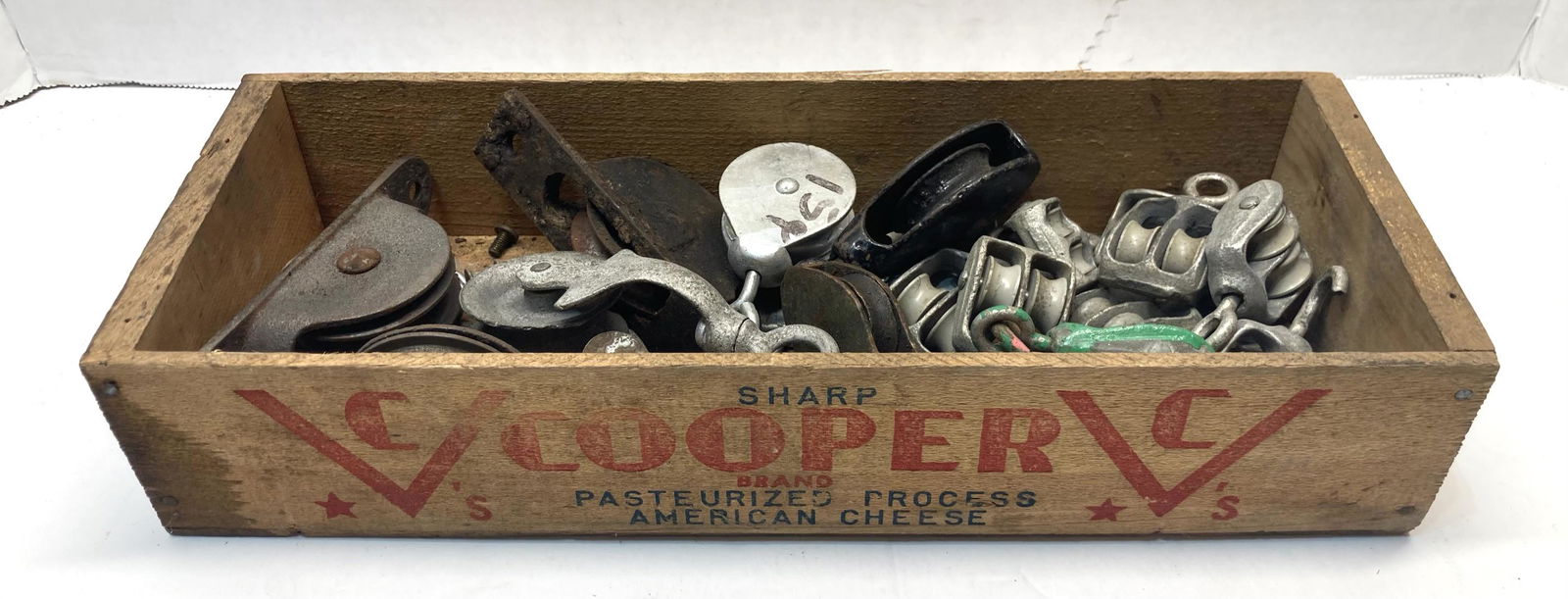 Cheese Box of Assortment of Small Pulleys (1 of 5)