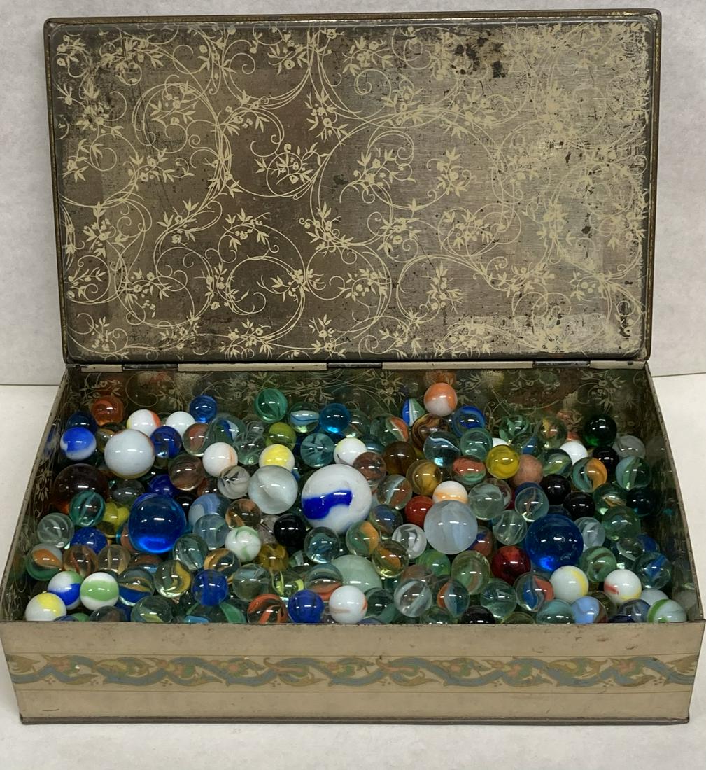 Whitmans Tin Chocolate Box filled with Hand blown & Glass Marbles: Whitmans Tin Chocolate Box filled with Hand blown & Glass Marbles
