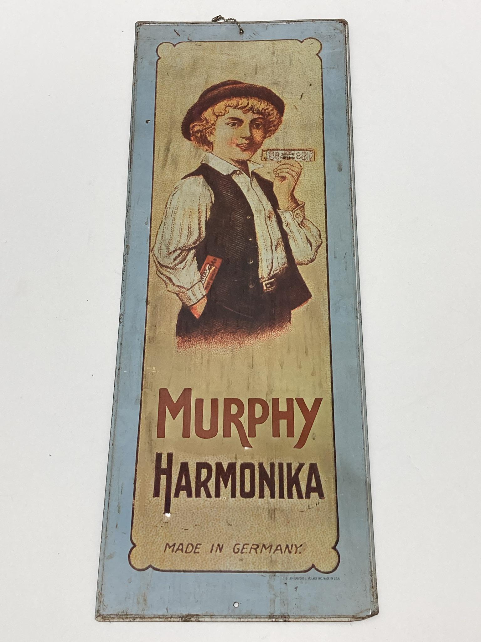 1978 Murphy Harmonika Made in Germany Tin Sign: 1979 Murphy Harmonika Made in Germany Tin Sign, Made in the USA