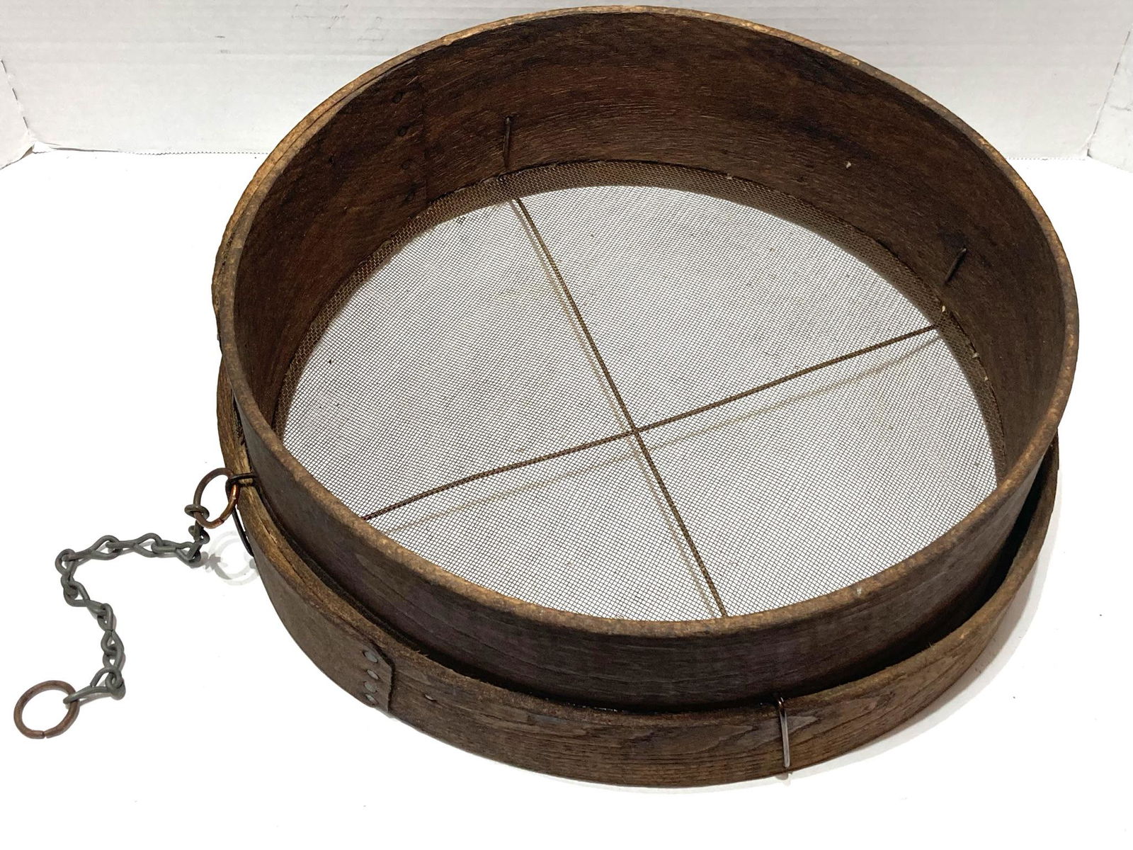 Early Handmade Oak Flour Sifter Stapled and Nailed (1 of 7)