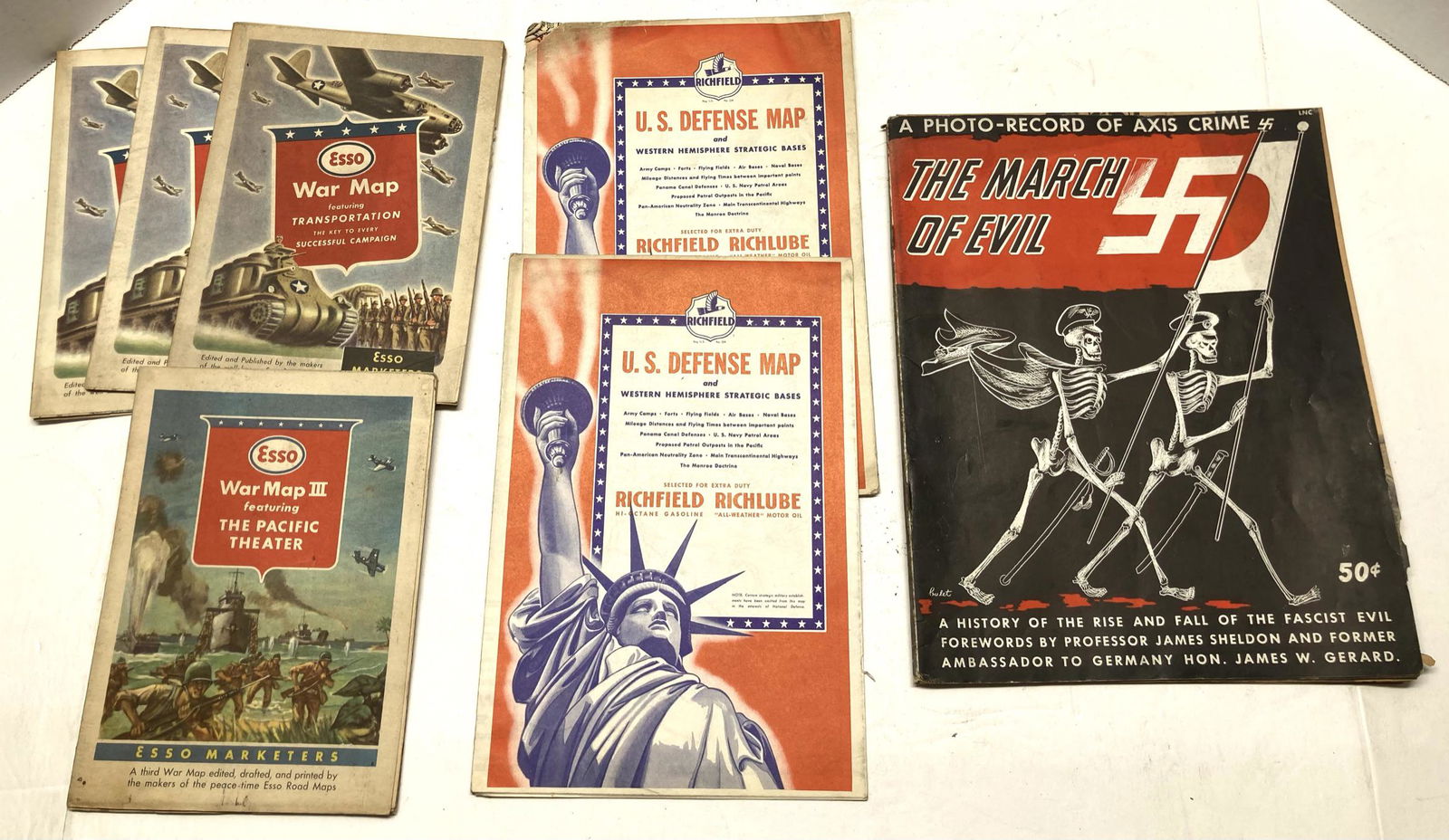 The March of Evil 1945 and Four Esso War Maps and Two Richfield US Defense Maps (1 of 14)