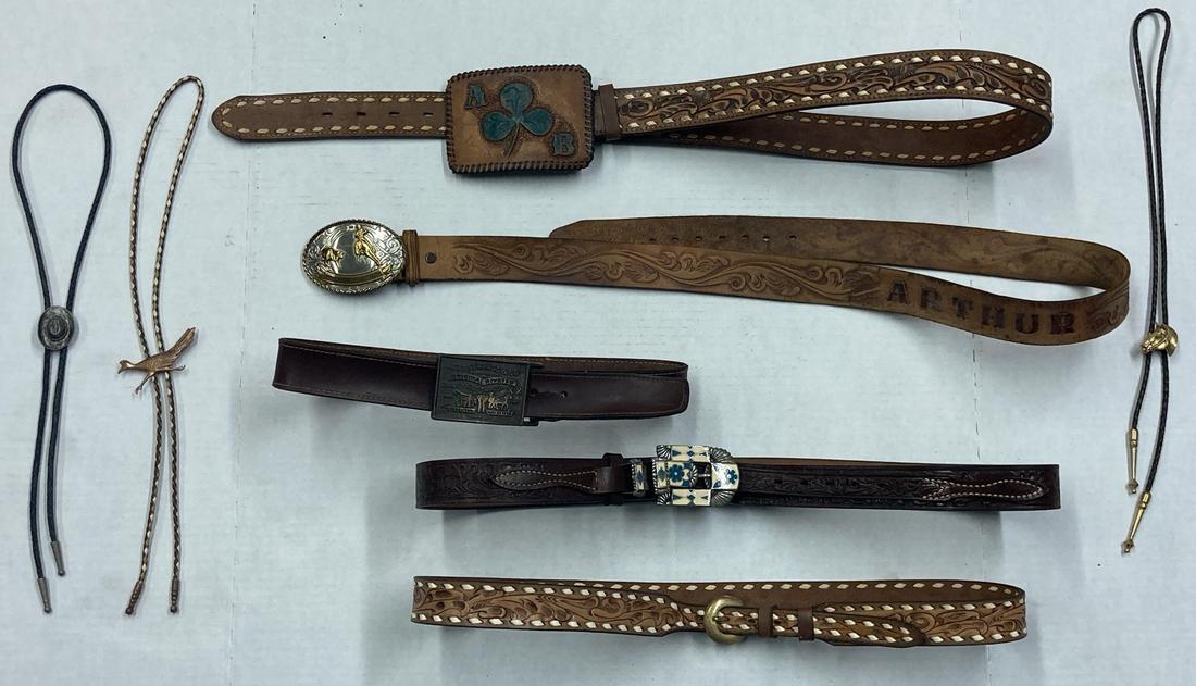Lot of leather belts(5) and leather braided lariat ties(3) (1 of 11)