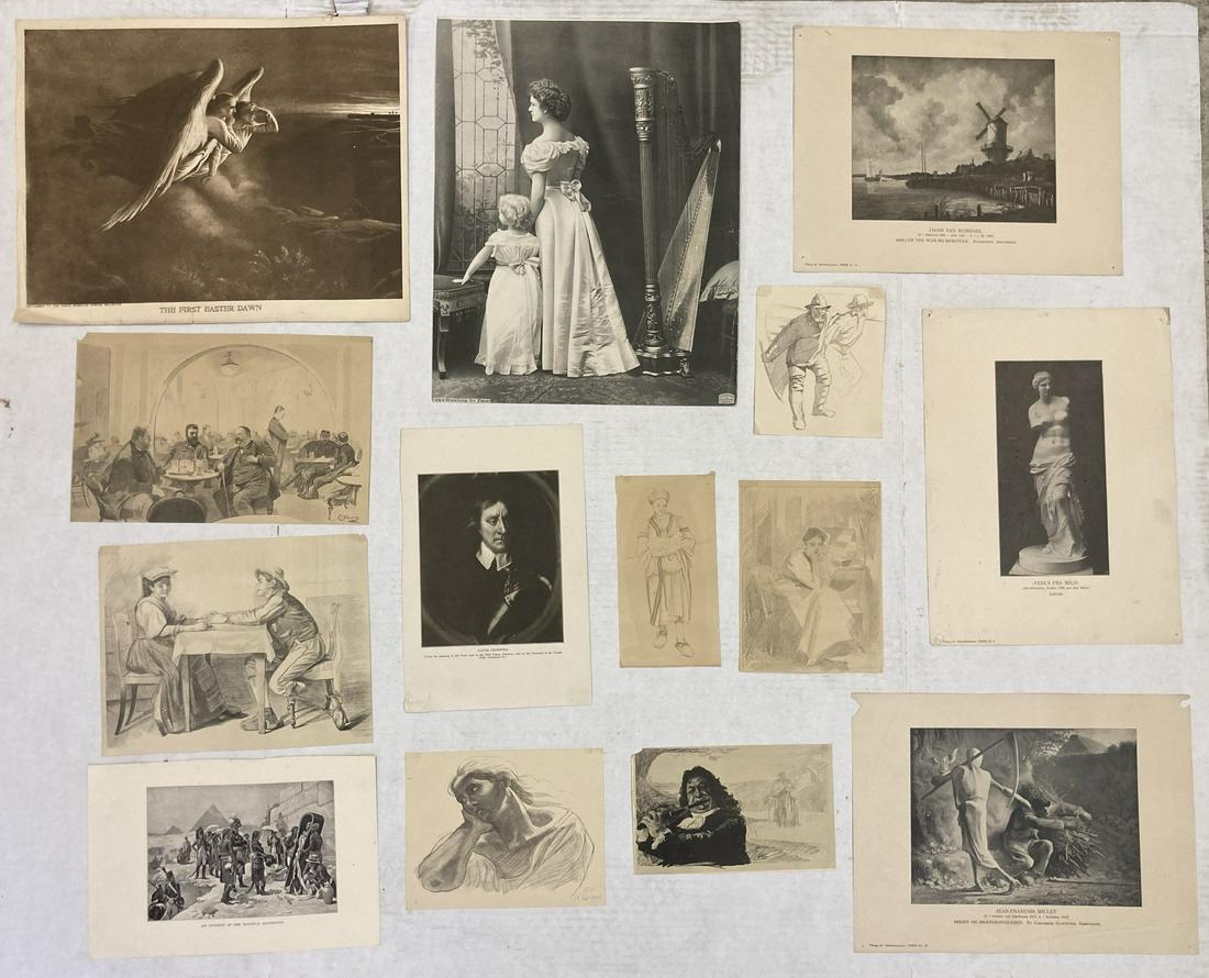 Lot of old art prints/pages from books/pencil sketches (1 of 7)