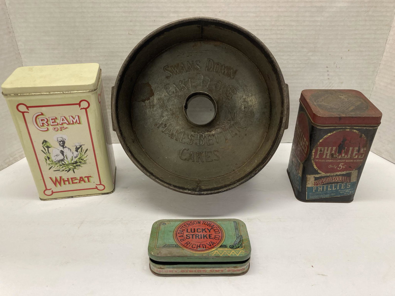 Vintage lot of advertising tins; cream of wheat, phillies, and lucky strike tobacco (1 of 8)