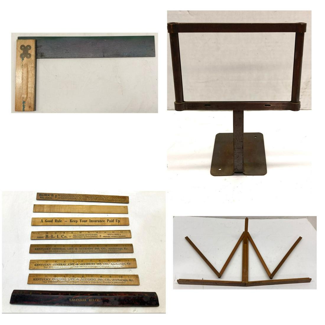 Lot of Vintage Wooden & Metal Items including a RHO store display sign holder, Henry Disston Angle (1 of 9)