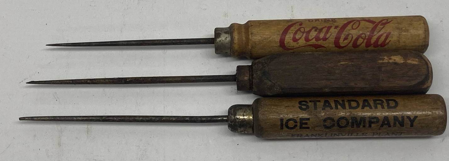 Three Vintage Branded and Unbranded Ice Picks CocaCola and Standard