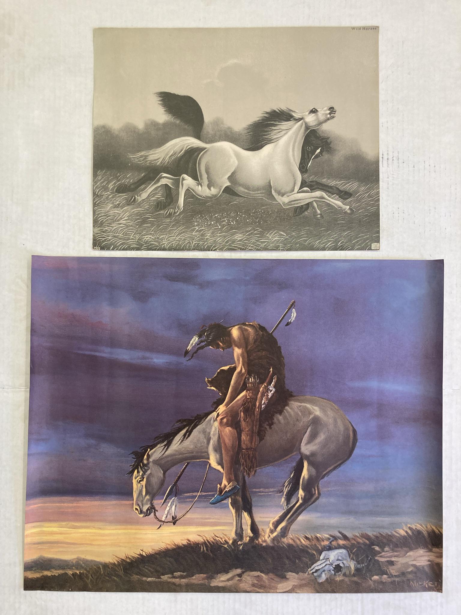 Lot of two Vintage Western Posters End of the Trail and Wild Horses by Hoover and Son (1 of 10)
