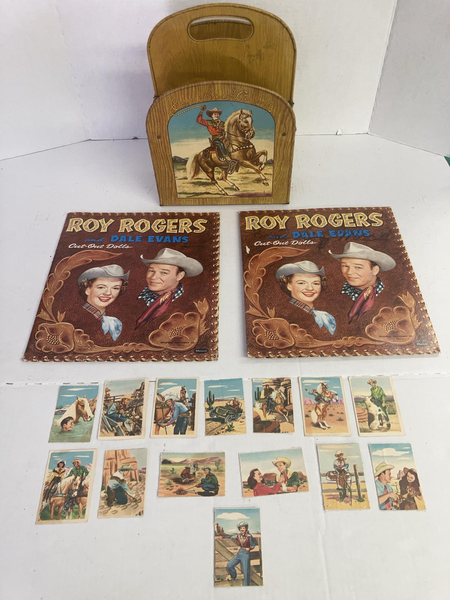 Vintage Litho/Pressed Tin Comic Book Corral with Cowboy  and Roy Rogers and Dale Evans Cut-Out Paper (1 of 12)