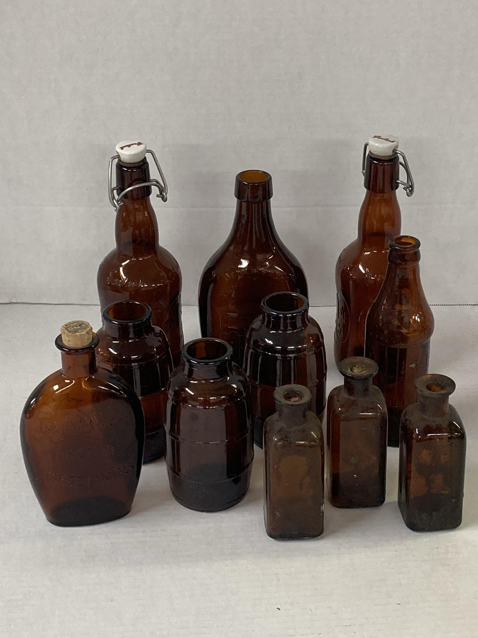 Lot of Vintage Brown Glass Bottles including Grolsch, Salem County Memorial Hospital, FNB 1st 1971 (1 of 16)