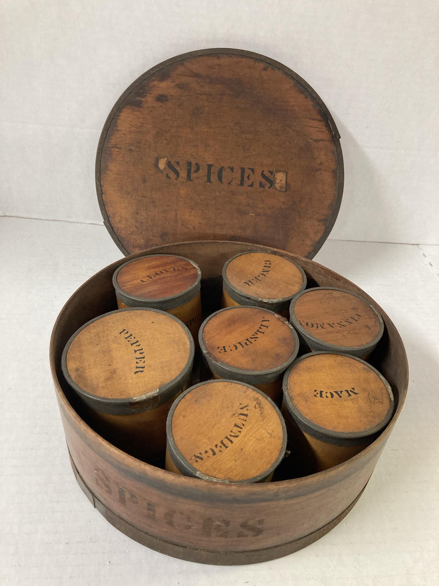 Antique 1853 Wooden and Metal Spice Box (1 of 14)