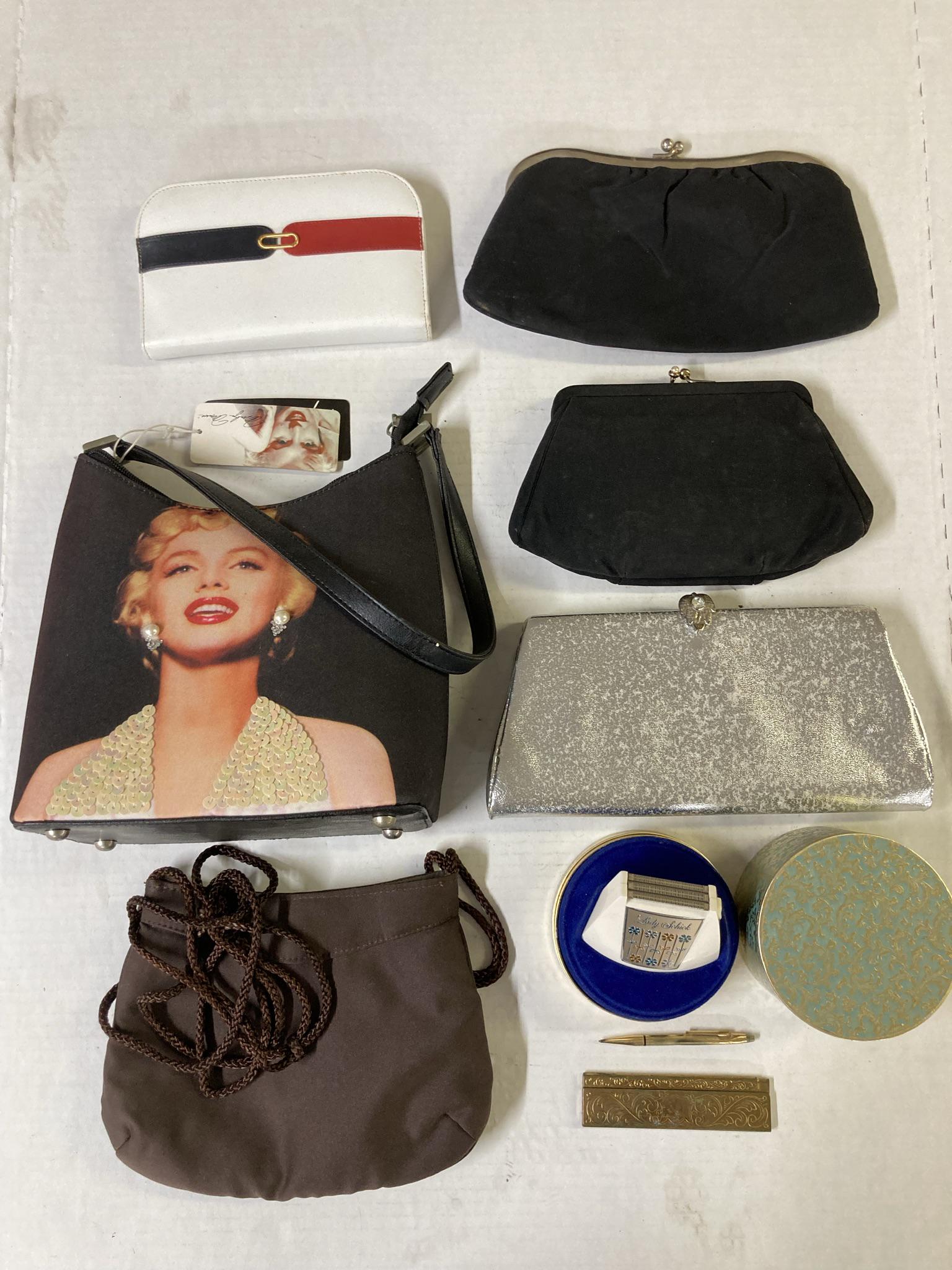 Lot of Vintage handbags/ clutches, Brass Comb and Pencil, Schick Razor: Lot of Vintage handbags/ clutches, Brass Comb and Pencil, Schick Razor