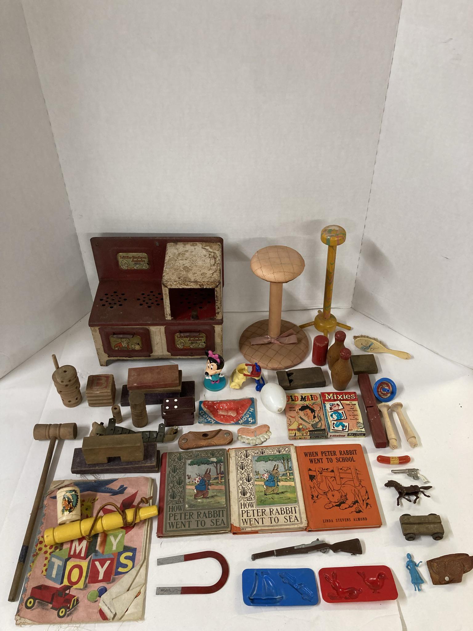 Vintage Lot of Childrens Toys, Games, and Little Orphan Annie Stove: Vintage Lot of Childrens Toys, Games, and Little Orphan Annie Stove
