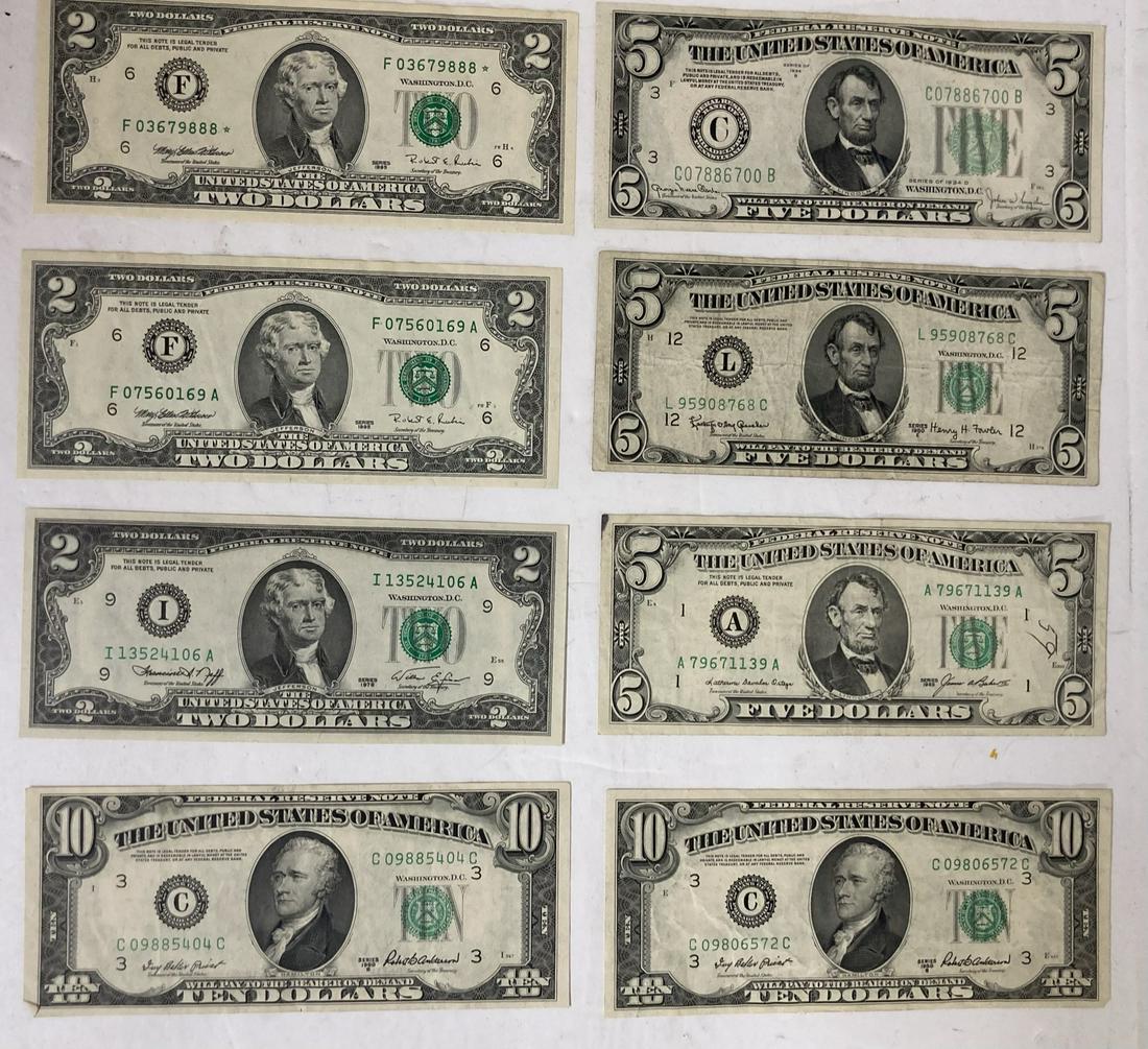 Lot of Vintage Money, Five, Two, and Ten Dollar Bills: Lot of Vintage Money, Five, Two, and Ten Dollar Bills