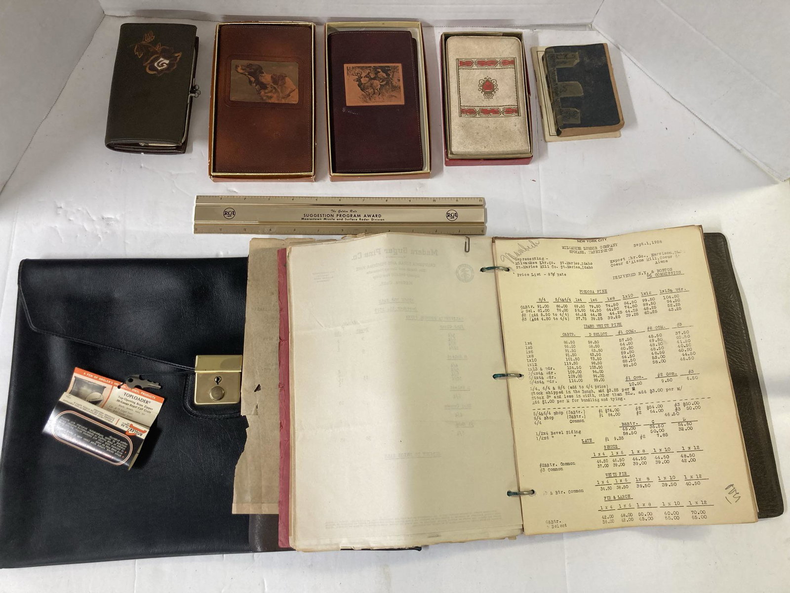 Lot of Vintage Wallets, Notepads, Milwaukee Lumber Company Leger from 1928: Lot of Vintage Wallets, Notepads, Milwaukee Lumber Company Leger from 1929