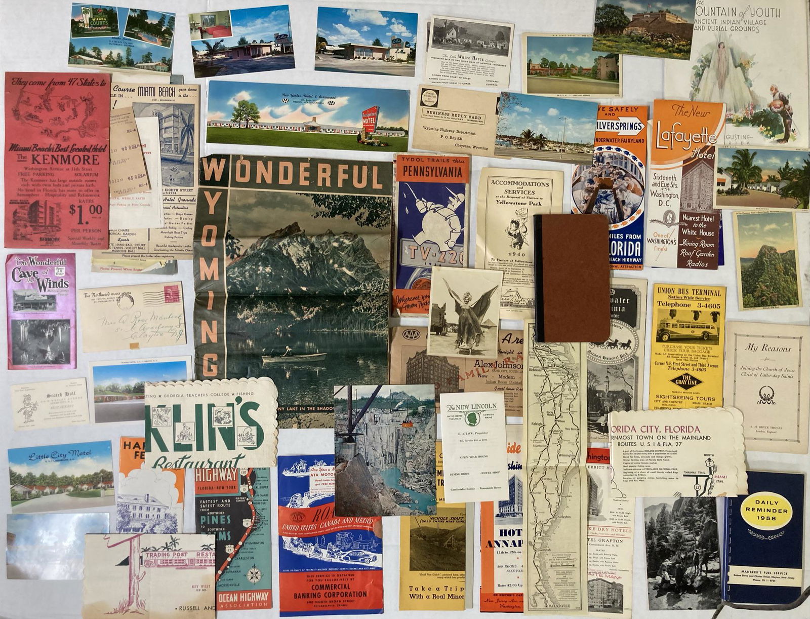Lot of Vintage Ephemera including Advertising, Road Maps, Postcards, and other Road Trip Memories (1 of 4)