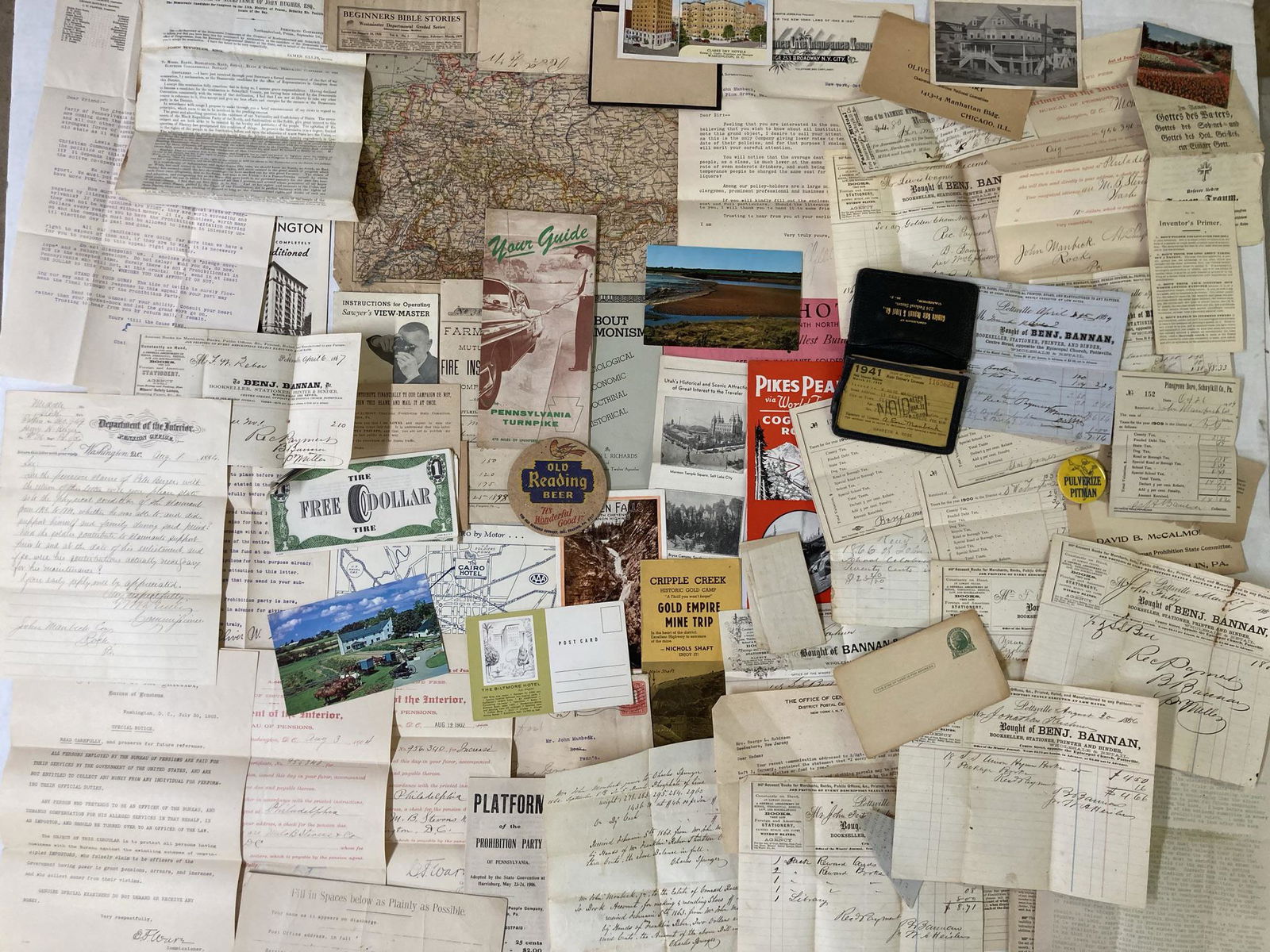 Lot of Vintage Ephemera including Advertising, Road Maps, Postcards, Letters, Drivers License, etc. (1 of 4)