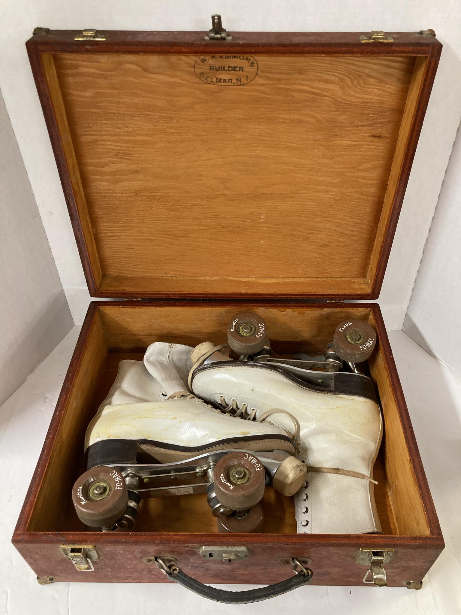 Vintage Wooden Box with Leather Roller Skates by Betty Dytte Styled by Hyde and Ice Cream Cup: Vintage Wooden Box with Leather Roller Skates by Betty Dytte Styled by Hyde and Ice Cream Cup