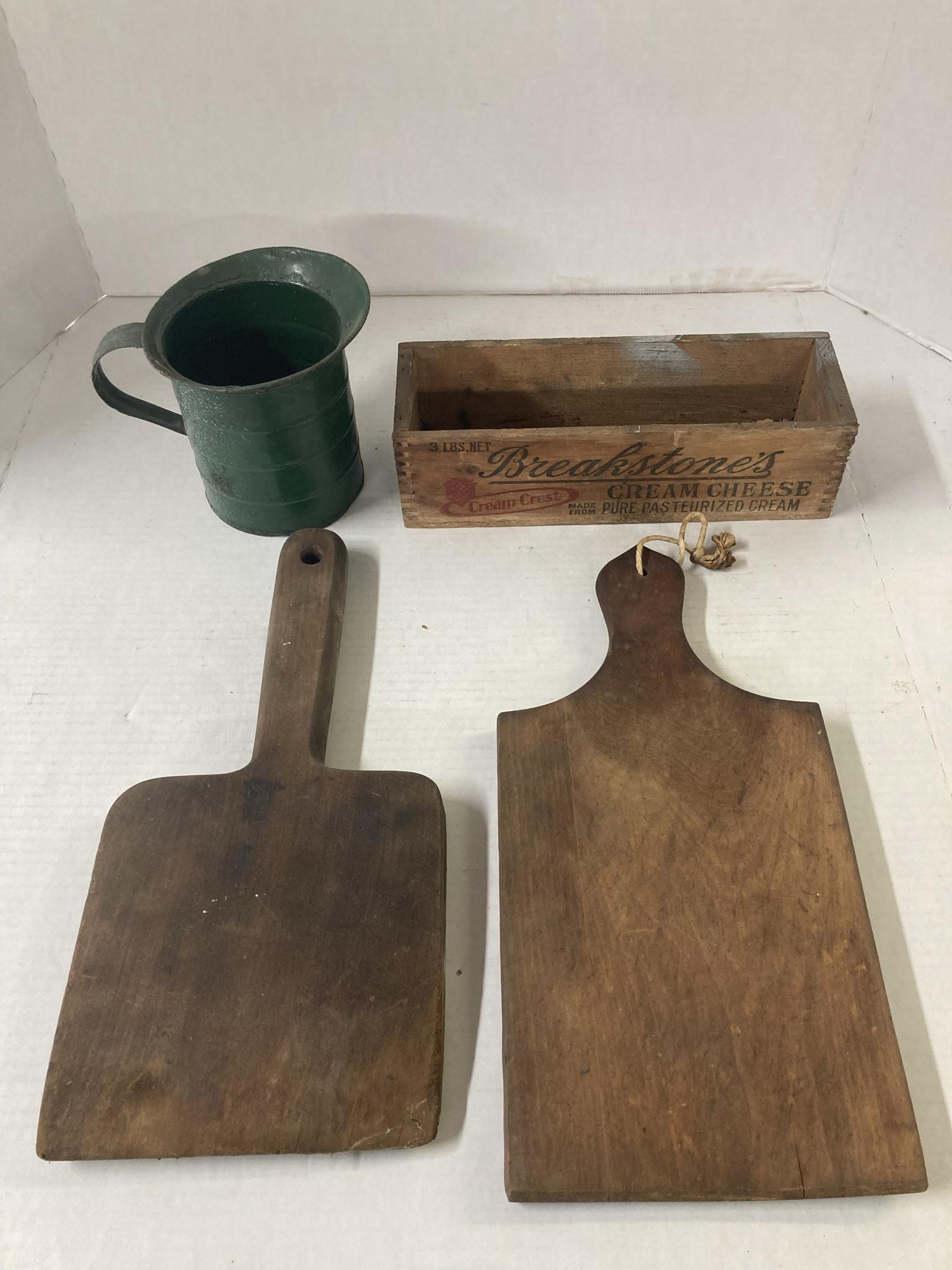 Vintage Wooden Cutting Boards, Breakstone's  Advertising Crate, and Watering Can (1 of 7)