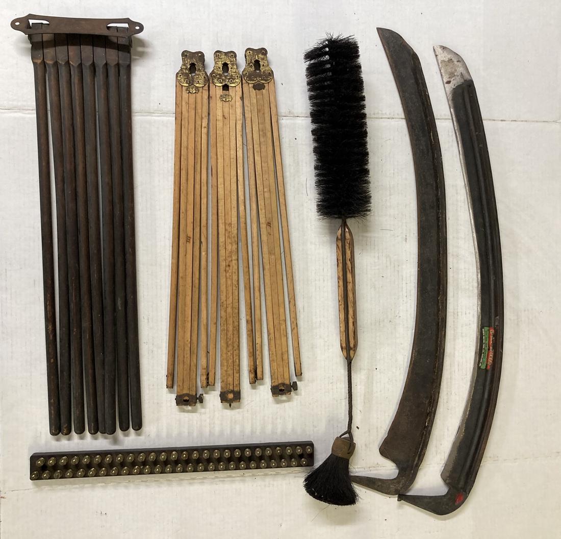 Lot of Industrial and Home Items Including Wooden Clothing Rack Blades and Steampunk Rack: Lot of Industrial and Home Items Including Wooden Clothing Rack Blades and Steampunk Rack