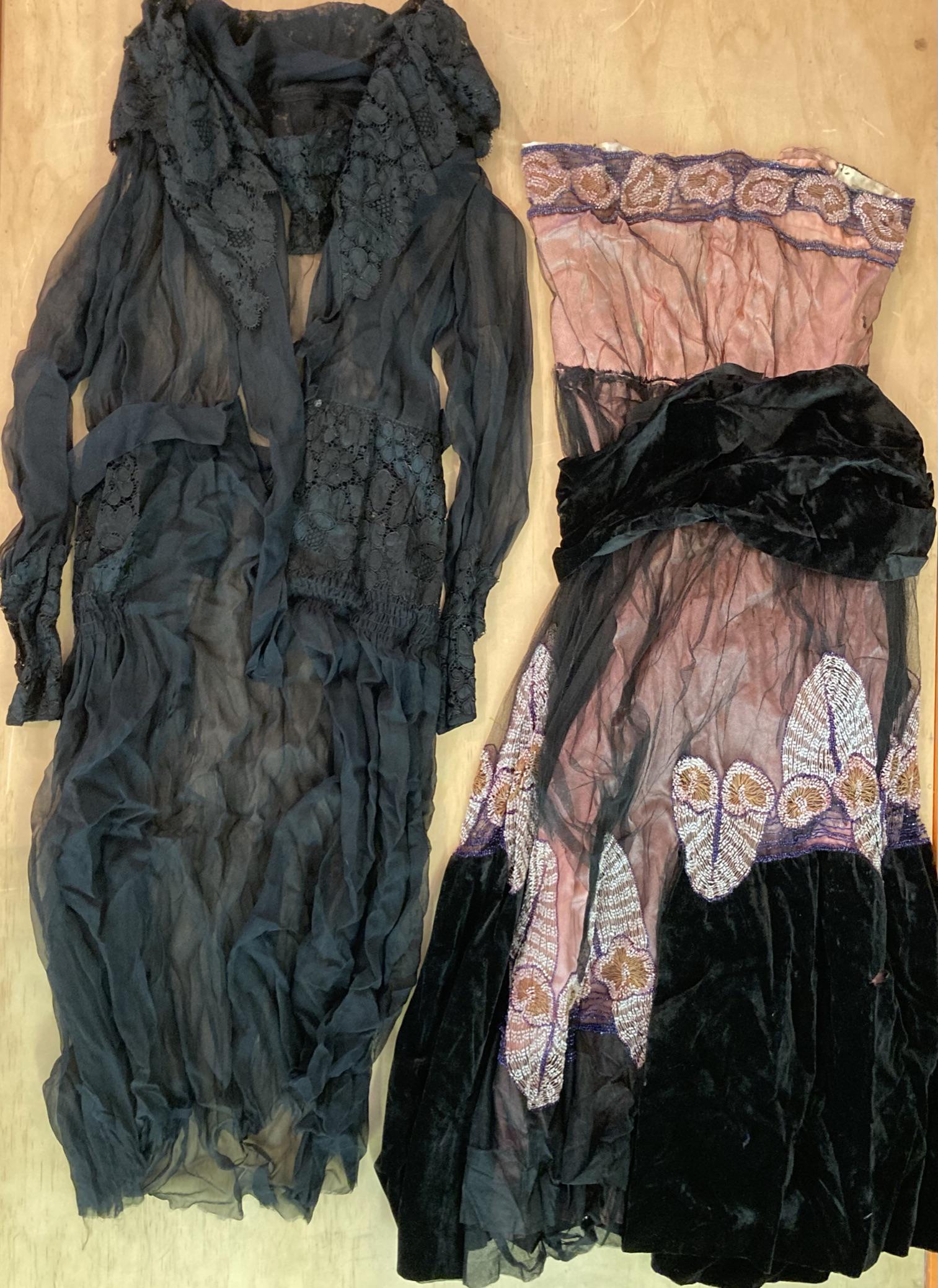 Antique Handmade and Hand beaded Evening Dress cira 1920s and Lace Negligee/Robe (1 of 15)