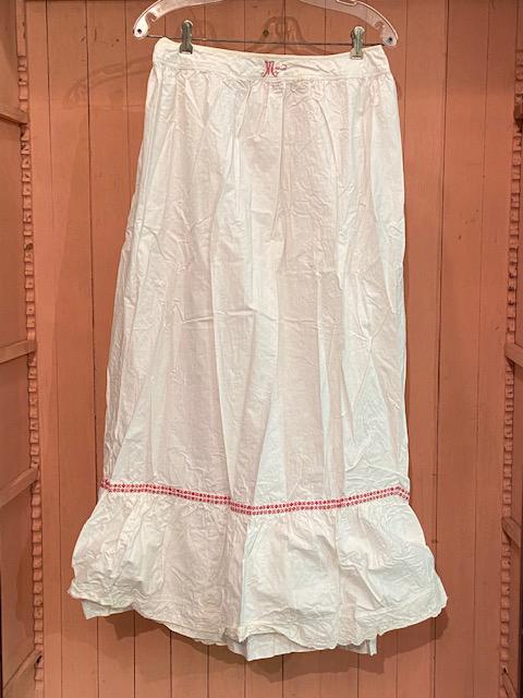 Vintage Tie-Back Skirt with Lace Detailing and Embroidered Name: Vintage Tie-Back Skirt with Lace Detailing and Embroidered Name. Maria or Maris?