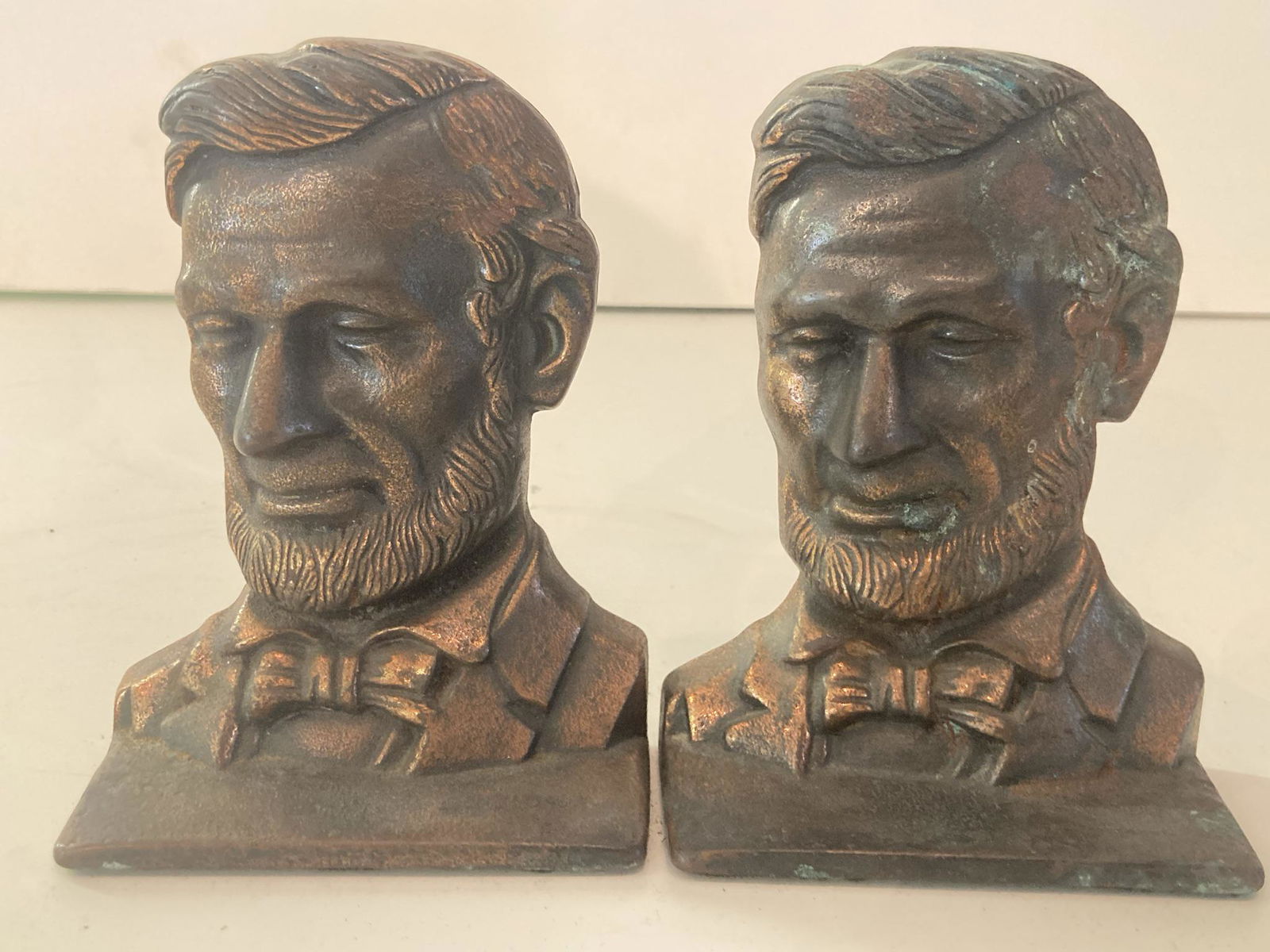 Vintage Pair Cast Iron Bronze Abraham Lincoln Statue Bust Verona Bookends (1 of 7)