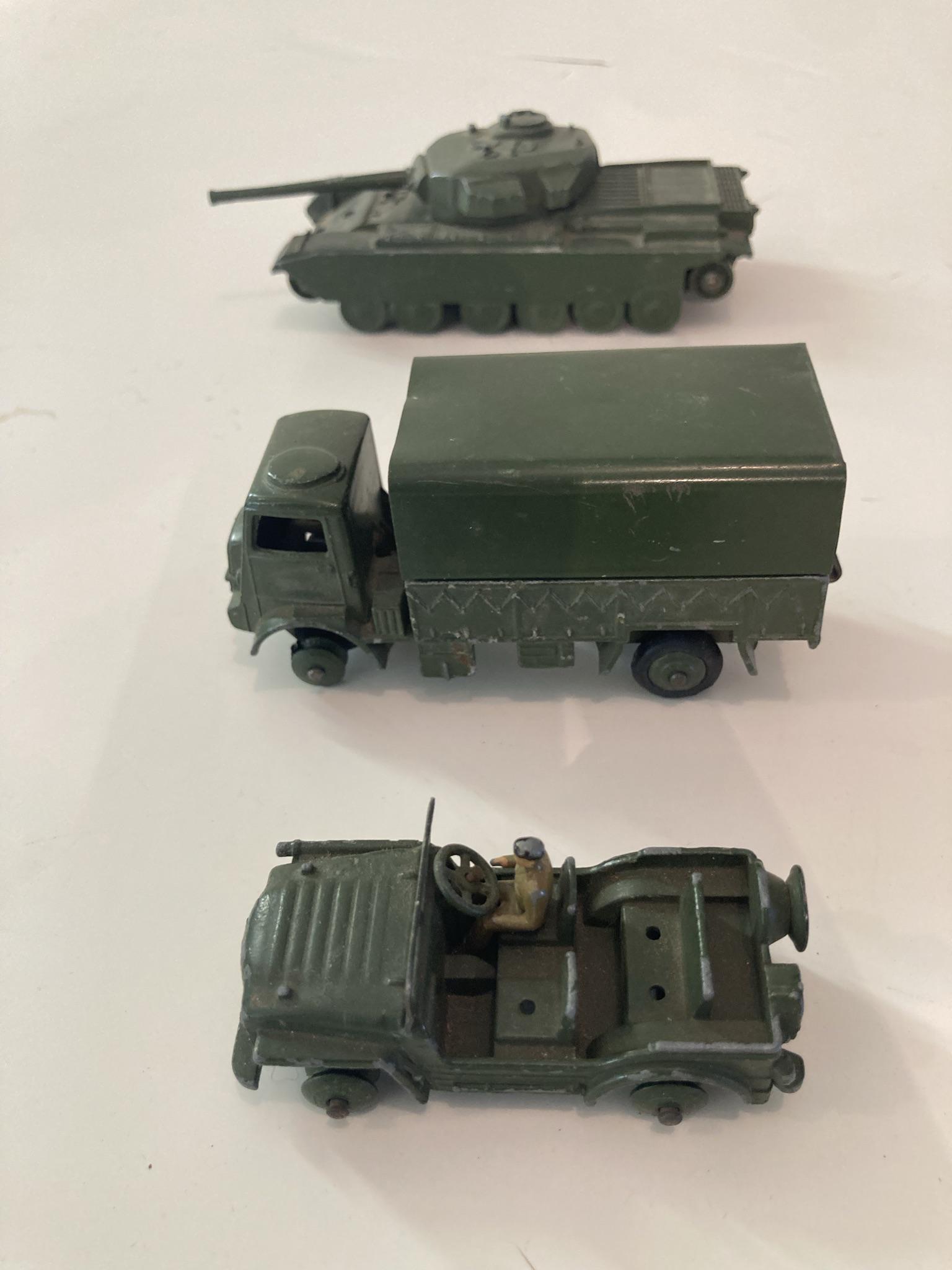 Lot of Three Vintage Dinky Toys Austin Champ, Centurion Tank, and Army Wagon (1 of 16)
