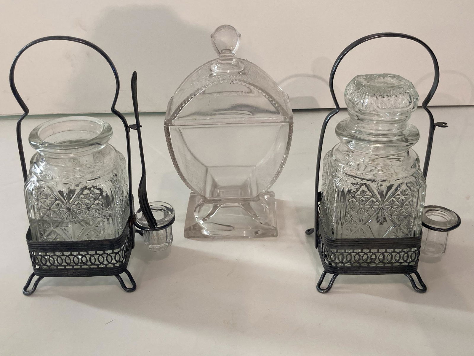 Vintage English Glass Condiments/ Pickle Jars and Candy Dish (1 of 10)